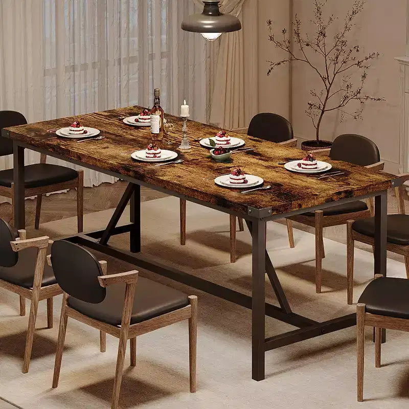 Tavolo da pranzo rettangolare da 179,90 cm per 6-8 persone, in legno industriale con struttura resistente