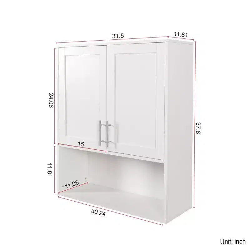 GDFStudio Samuel Modern 31.5'' Bathroom Mirror Cabinet with Facial Tissues Slot, 2 Doors and Adjustable Shelf