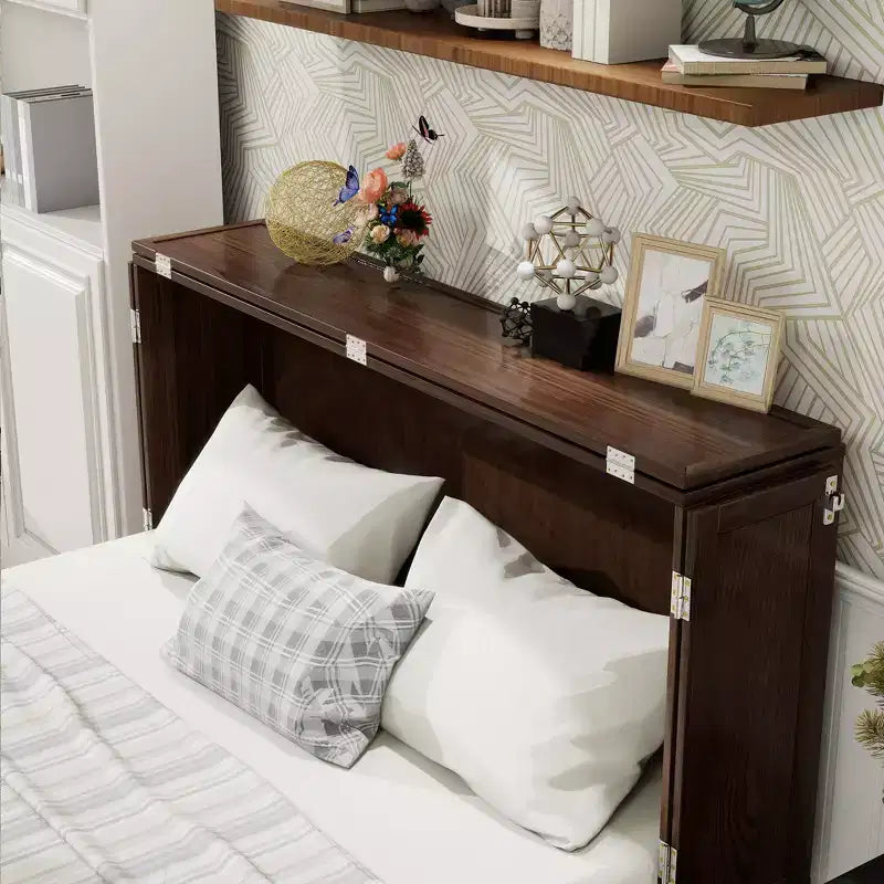 Keloyid Haimyy Solid Wood Frame Queen Murphy Bed Chest with Built-in Charger and 2 Strong Drawer