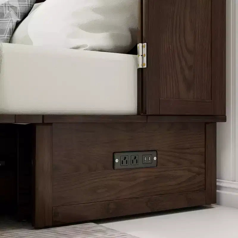 Keloyid Haimyy Solid Wood Frame Queen Murphy Bed Chest with Built-in Charger and 2 Strong Drawer