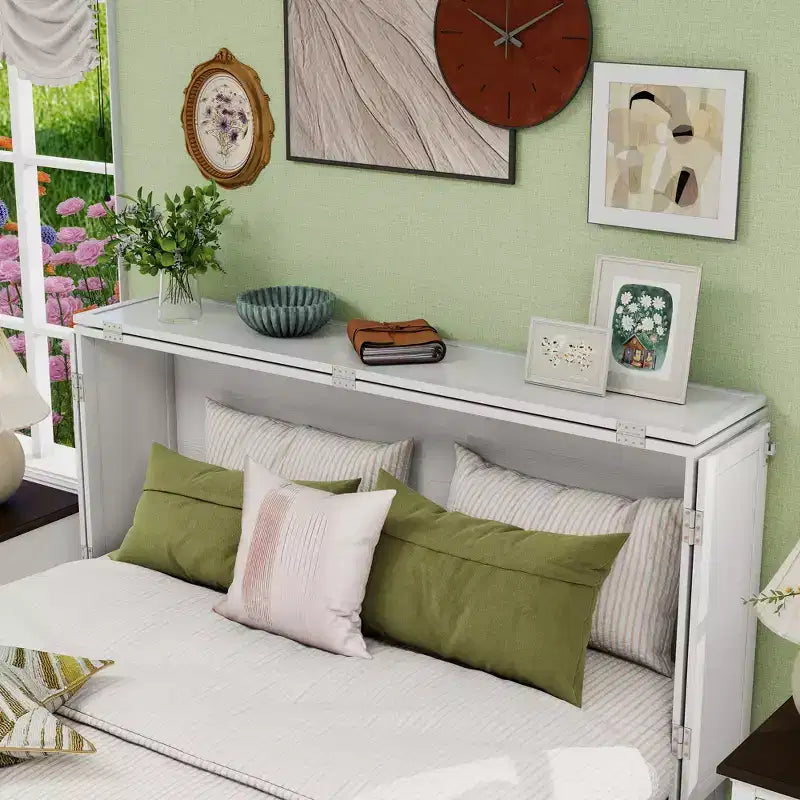Keloyid Haimyy Solid Wood Frame Queen Murphy Bed Chest with Built-in Charger and 2 Strong Drawer