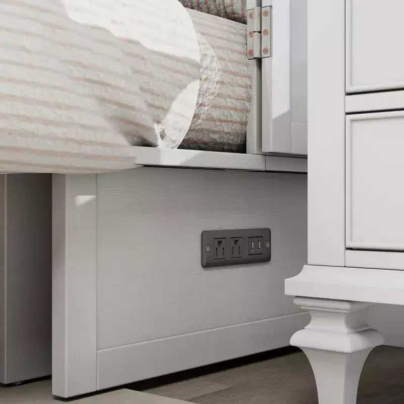 Keloyid Haimyy Solid Wood Frame Queen Murphy Bed Chest with Built-in Charger and 2 Strong Drawer