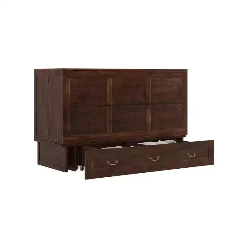 Keloyid Haimyy Solid Wood Frame Queen Murphy Bed Chest with Built-in Charger and 2 Strong Drawer