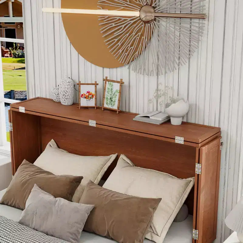 Keloyid Haimyy Solid Wood Frame Queen Murphy Bed Chest with Built-in Charger and 2 Strong Drawer