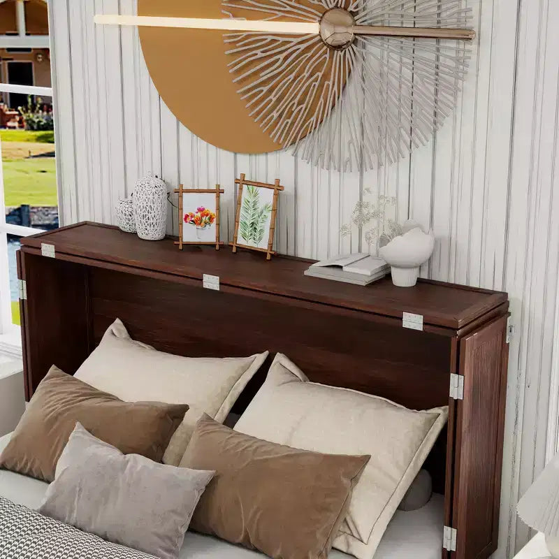 Keloyid Haimyy Solid Wood Frame Queen Murphy Bed Chest with Built-in Charger and 2 Strong Drawer