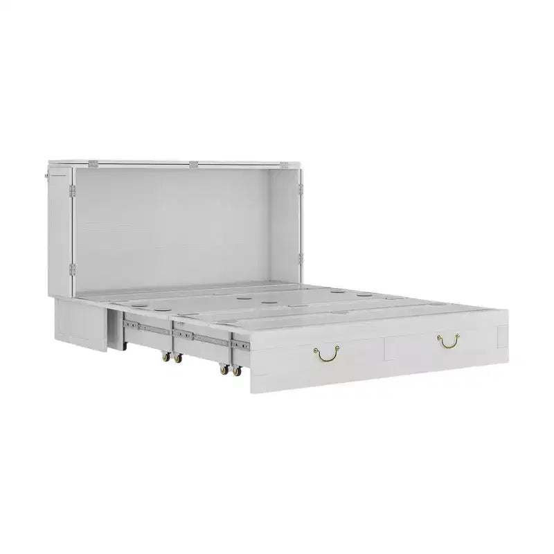 Keloyid Haimyy Solid Wood Frame Queen Murphy Bed Chest with Built-in Charger and 2 Strong Drawer