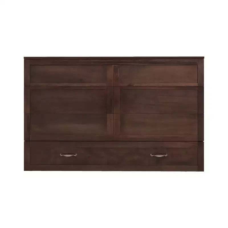 Cassettone letto a scomparsa Queen, struttura in legno massello con caricatore integrato e cassetto portaoggetti