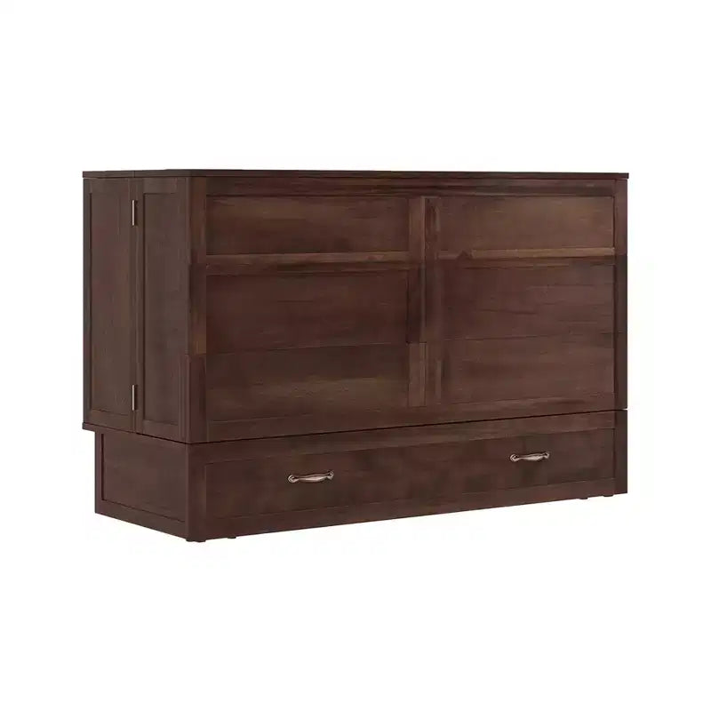 Cassettone letto a scomparsa Queen, struttura in legno massello con caricatore integrato e cassetto portaoggetti