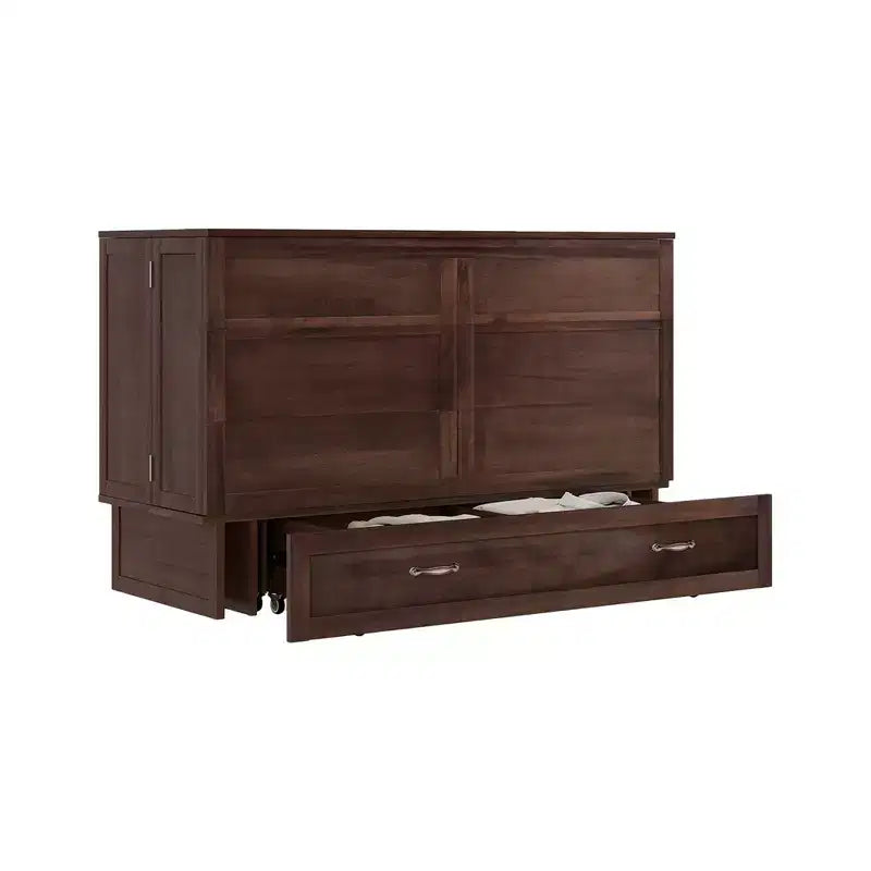 Cassettone letto a scomparsa Queen, struttura in legno massello con caricatore integrato e cassetto portaoggetti