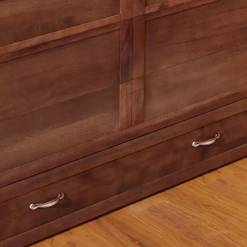 Cassettone letto a scomparsa Queen, struttura in legno massello con caricatore integrato e cassetto portaoggetti