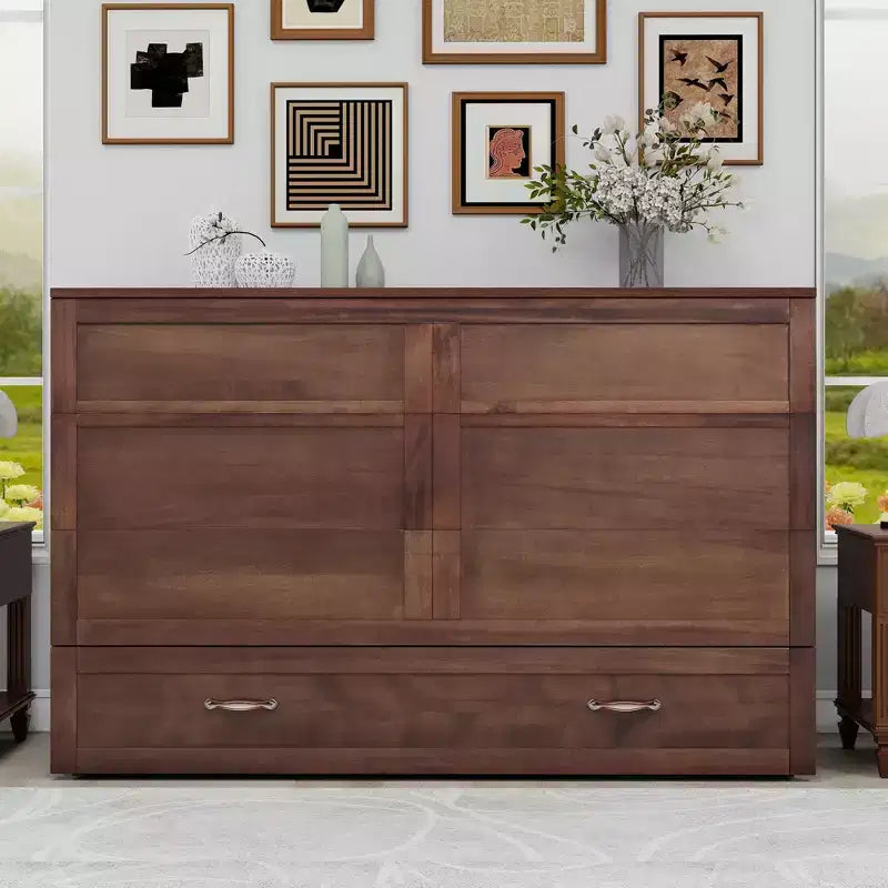 Cassettone letto a scomparsa Queen, struttura in legno massello con caricatore integrato e cassetto portaoggetti