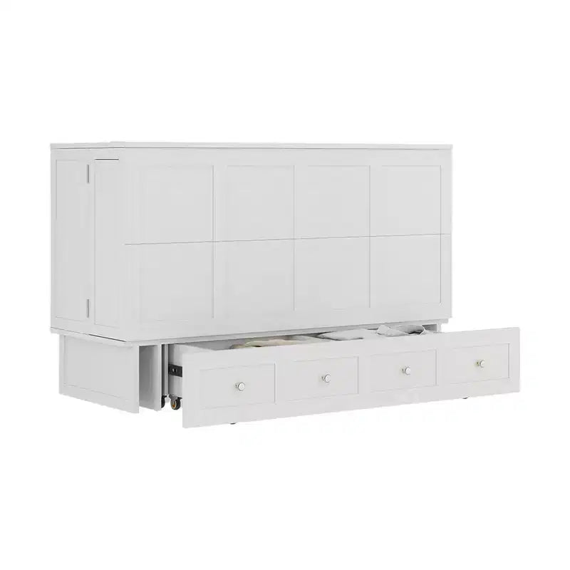 Cassettone letto a scomparsa Queen, struttura in legno massello con caricatore integrato e cassetto portaoggetti