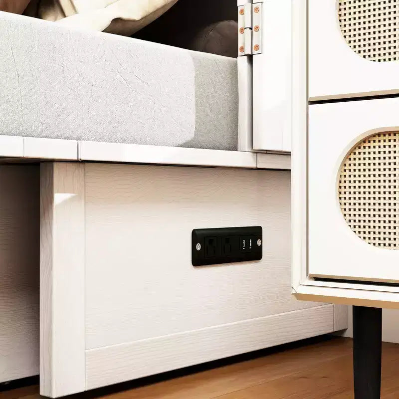 Cassettone letto a scomparsa Queen, struttura in legno massello con caricatore integrato e cassetto portaoggetti