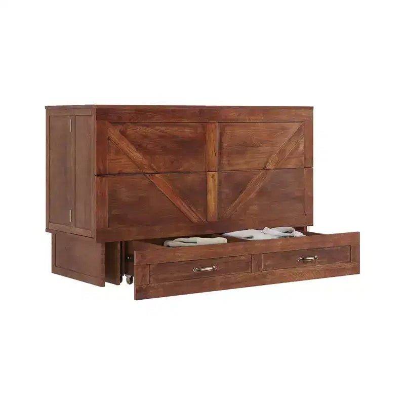 Cassettone letto a scomparsa Queen, struttura in legno massello con caricatore integrato e cassetto portaoggetti