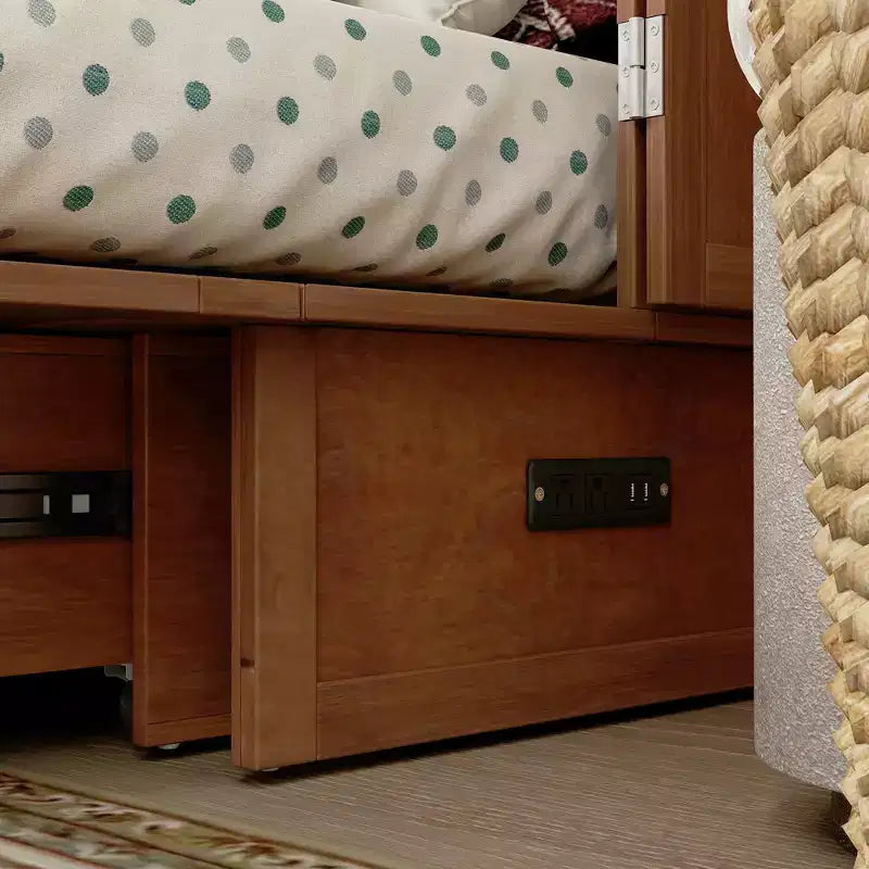 Cassettone letto a scomparsa Queen, struttura in legno massello con caricatore integrato e cassetto portaoggetti