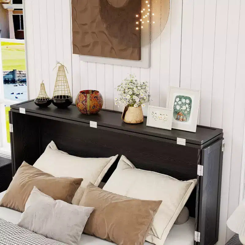 Cassettone letto a scomparsa Queen, struttura in legno massello con caricatore integrato e cassetto portaoggetti
