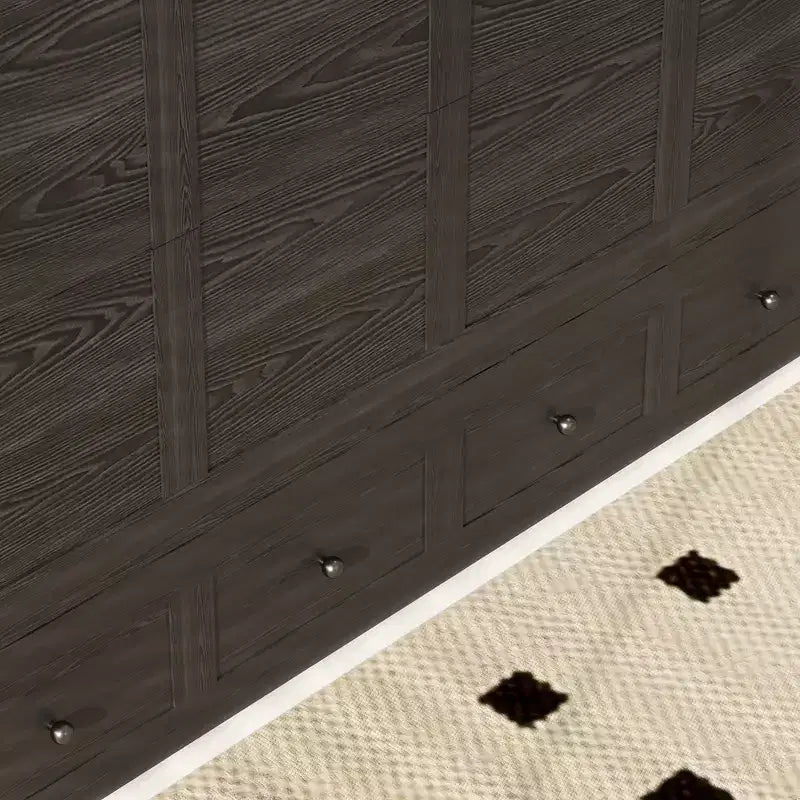 Cassettone letto a scomparsa Queen, struttura in legno massello con caricatore integrato e cassetto portaoggetti