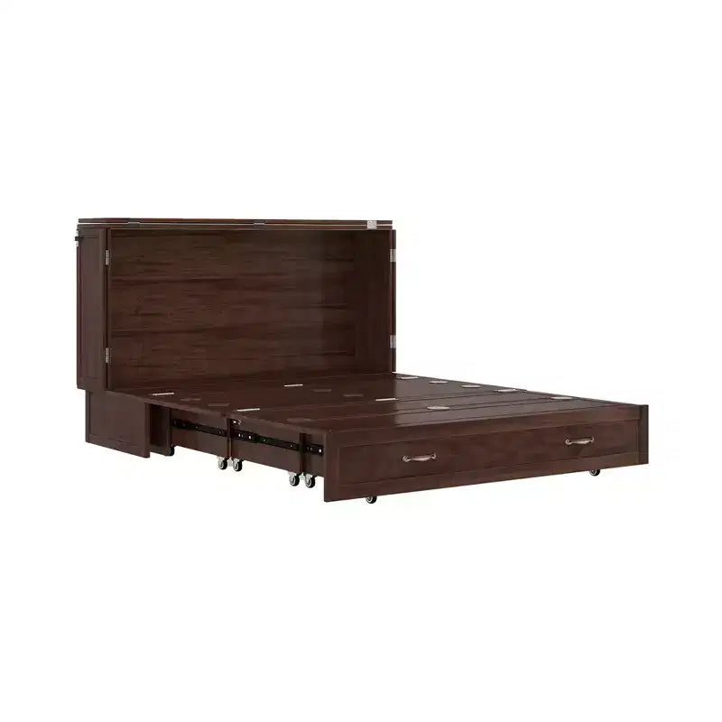 Cassettone letto a scomparsa Queen, struttura in legno massello con caricatore integrato e cassetto portaoggetti