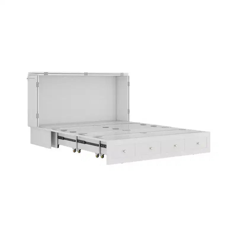 Cassettone letto a scomparsa Queen, struttura in legno massello con caricatore integrato e cassetto portaoggetti