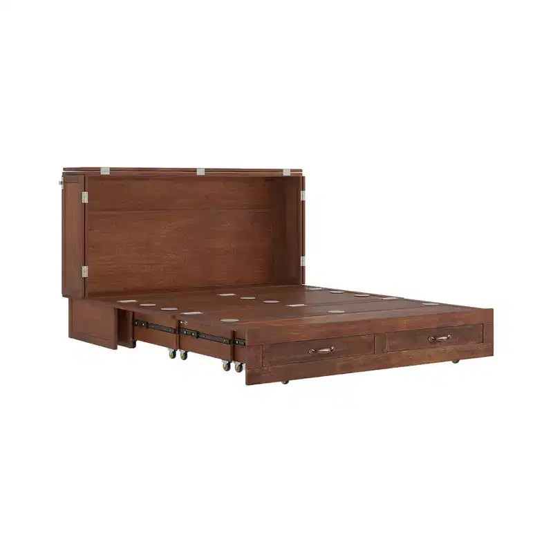 Cassettone letto a scomparsa Queen, struttura in legno massello con caricatore integrato e cassetto portaoggetti