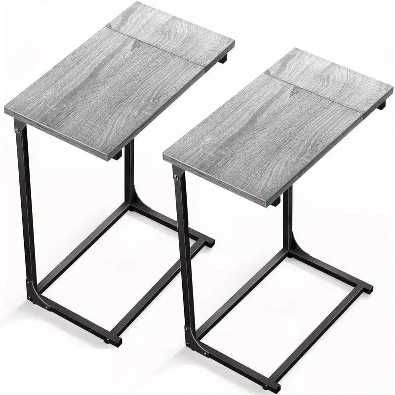 2 Pack C-Shaped Side Table, C-Table for Sofa, Couch Table with Metal Frame, Large Surface Sofa Table for Living Room, Bedroom, Home Office, Gray
