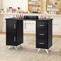 Costway Wooden Nail Desk Station with Removable Wrist Rest Metal Legs & 3 Drawers, 2 Cabinets White/Pink/Black