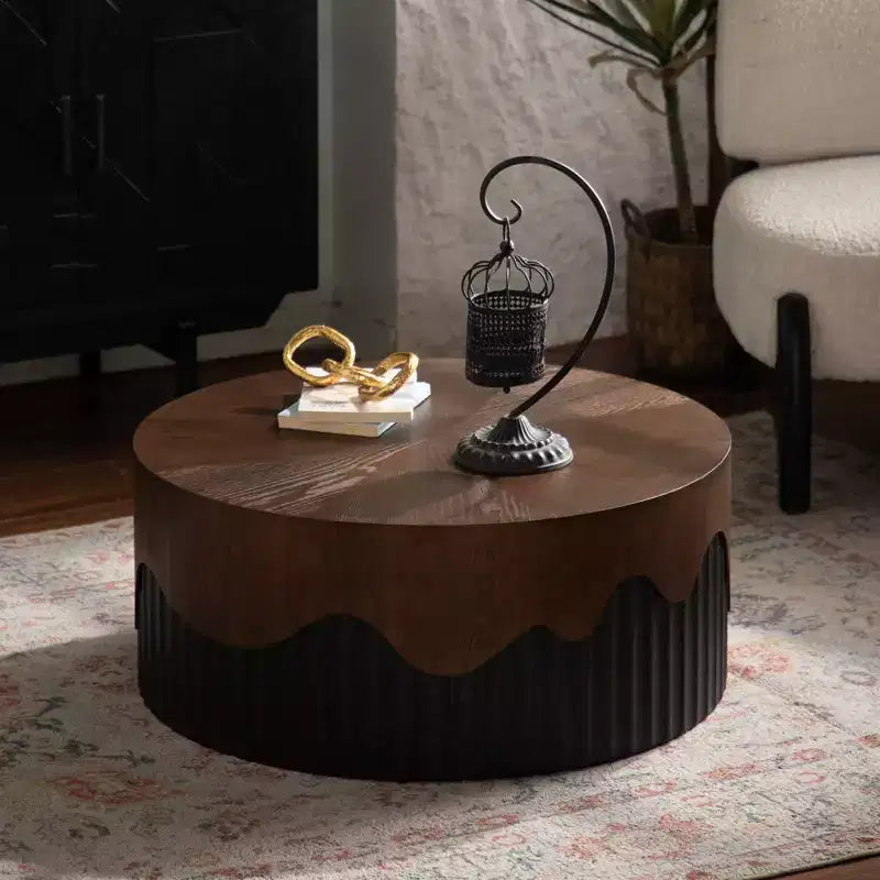 GDFStudio Tamara Round Wooden Coffee Table with Walnut Veneer Top