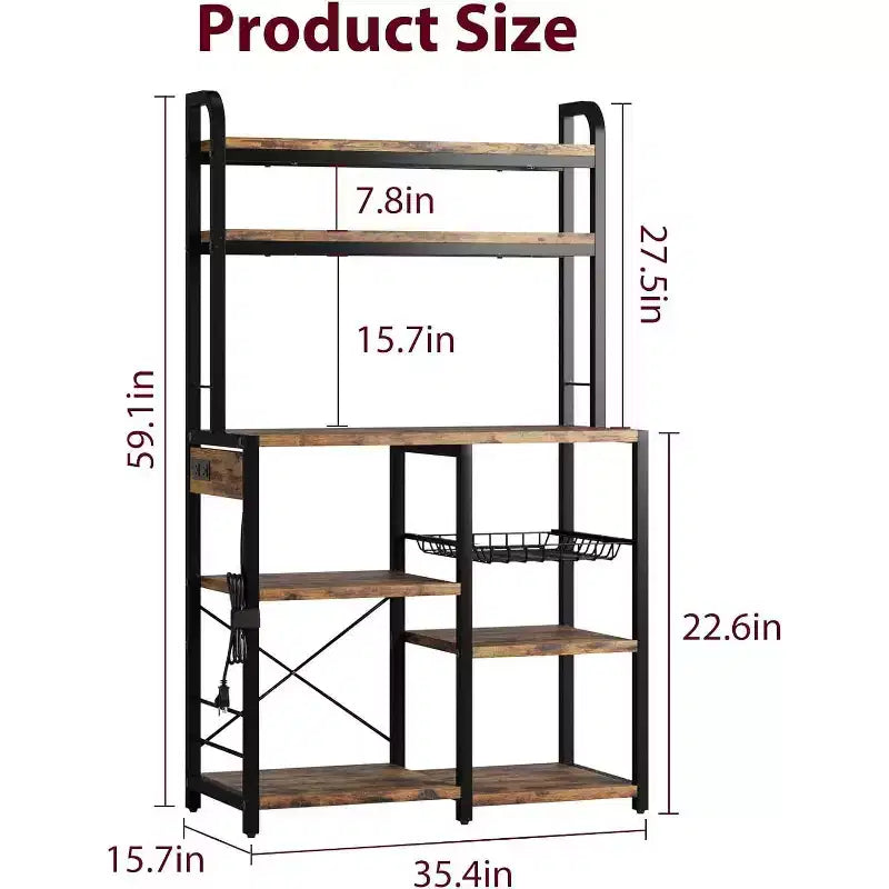 Scaffale a 6 ripiani con presa di corrente, supporto per microonde e cesto in filo, da cucina