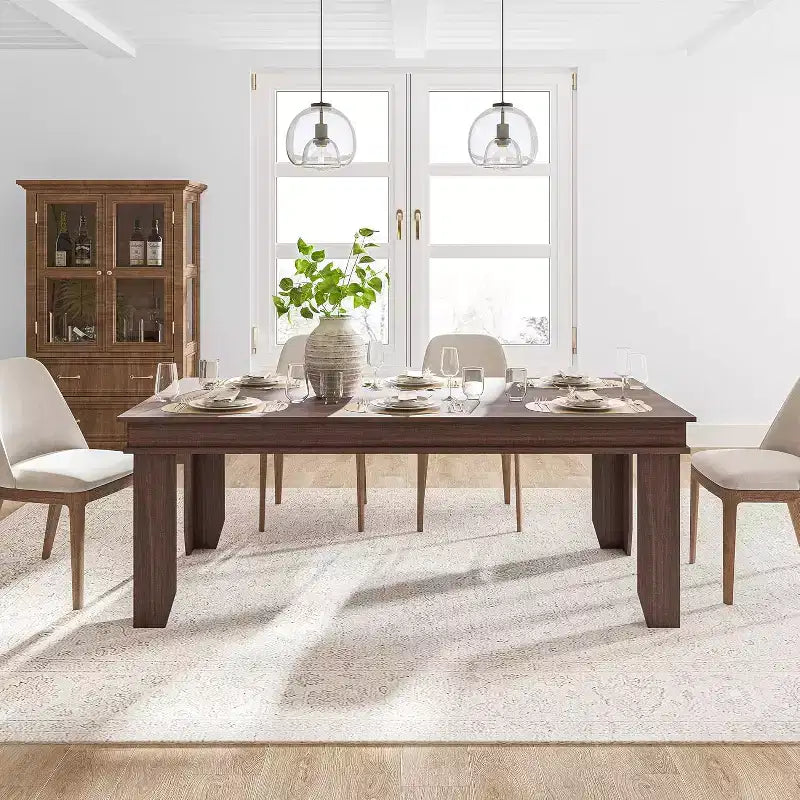Tavolo da Pranzo Rettangolare Grande da 71" per 6-8 Persone con Robusta Struttura in Legno