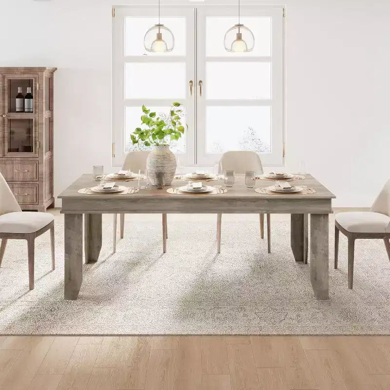 Tavolo da Pranzo Rettangolare Grande da 71" per 6-8 Persone con Robusta Struttura in Legno