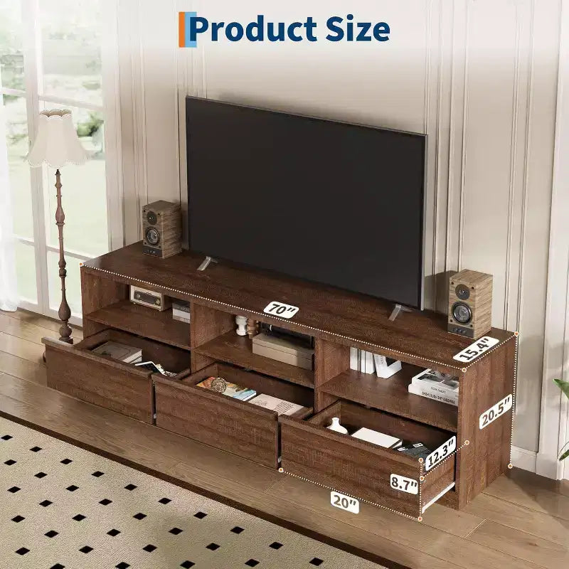 Mobile TV da 70" per TV fino a 80", Centro Intrattenimento Mid-Century con Cassetto e Ripiani