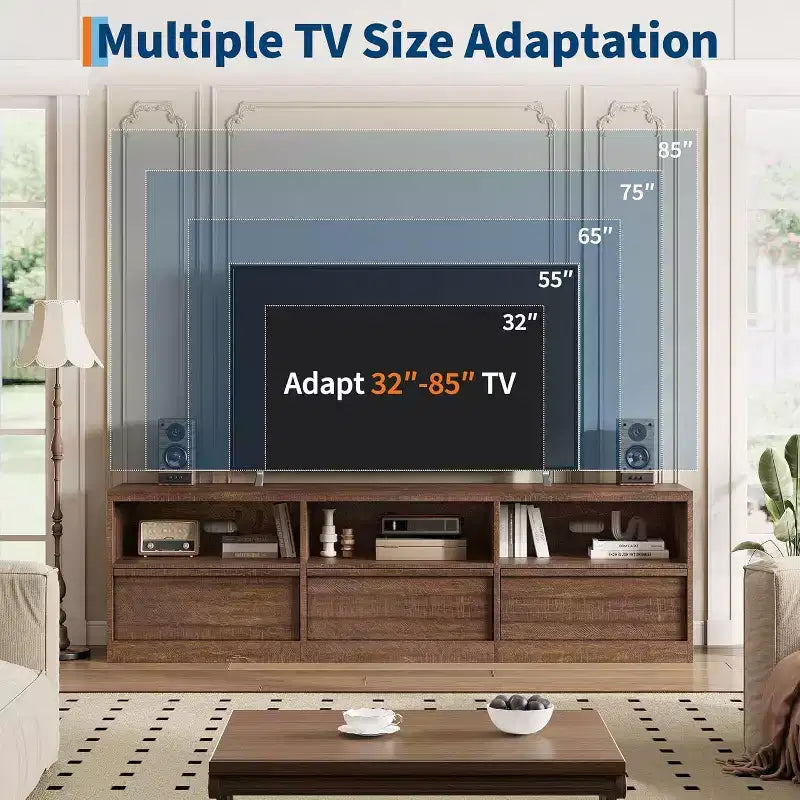 Mobile TV da 70" per TV fino a 80", Centro Intrattenimento Mid-Century con Cassetto e Ripiani