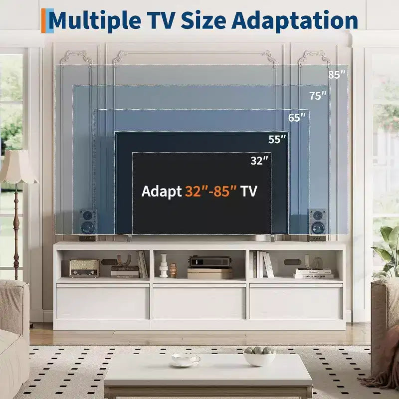 Mobile TV da 70" per TV fino a 80", Centro Intrattenimento Mid-Century con Cassetto e Ripiani
