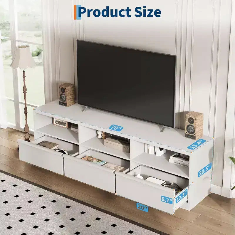 Mobile TV da 70" per TV fino a 80", Centro Intrattenimento Mid-Century con Cassetto e Ripiani