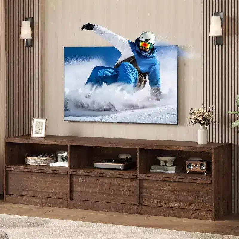 Mobile TV da 70" per TV fino a 80", Centro Intrattenimento Mid-Century con Cassetto e Ripiani