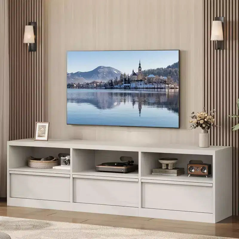 Mobile TV da 70" per TV fino a 80", Centro Intrattenimento Mid-Century con Cassetto e Ripiani