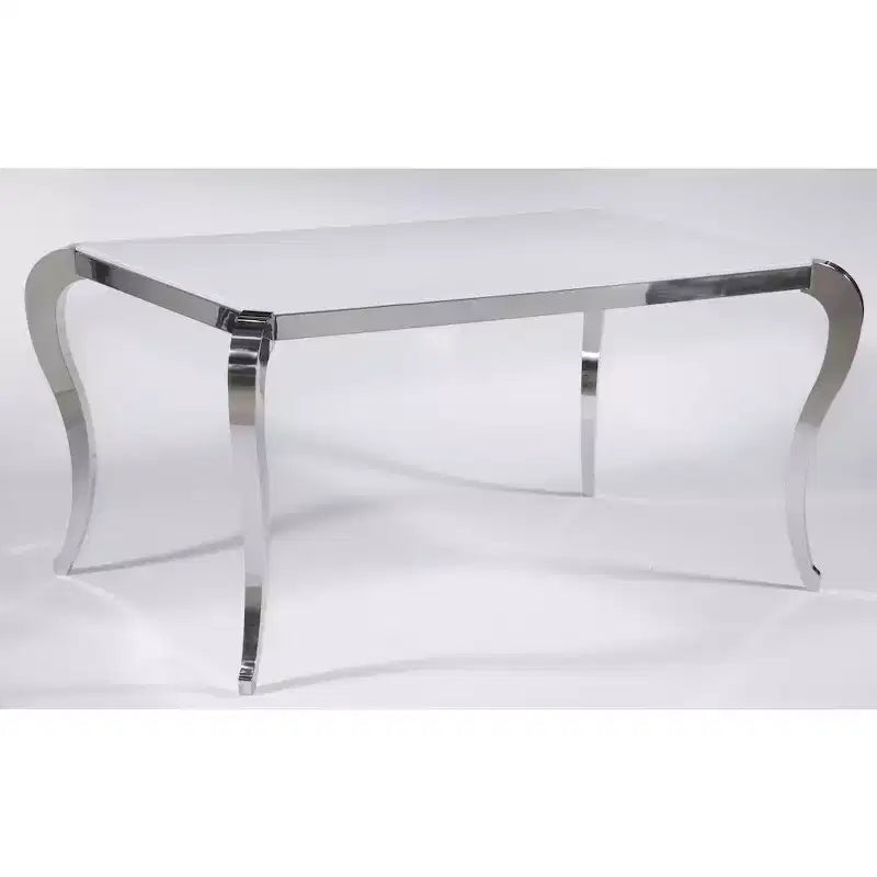 Tavolo da pranzo con piano in vetro e base in acciaio cabriolet