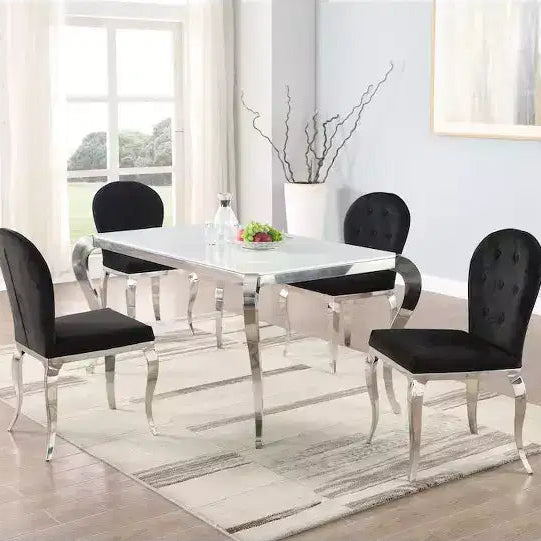 Tavolo da pranzo con piano in vetro e base in acciaio cabriolet