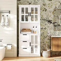Famapy Bathroom Storage Cabinet with Glass Doors & Drawers,Tall Bathroom Cabinet,for Towel & Toiletries Storage