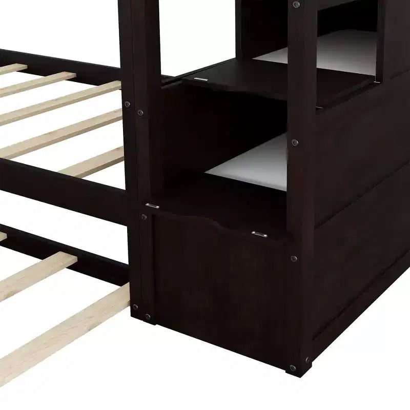 Letto a Castello Gemello su Gemello con Letto Estraibile e Scaletta Contenitore, Sponde di Sicurezza a Tutta Lunghezza