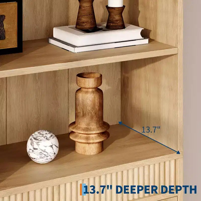 Libreria a colonna scanalata da 71" con 3 cassetti e 3 ripiani aperti, design ondulato, alta