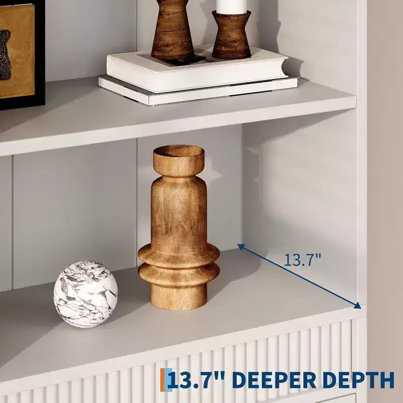Libreria a colonna scanalata da 71" con 3 cassetti e 3 ripiani aperti, design ondulato, alta