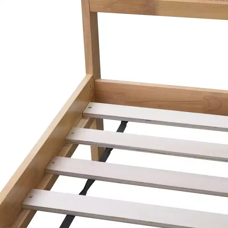 Struttura Letto King in Legno con Testiera in Rattan e 2 Cassetti Contenitore, Rovere Bianco
