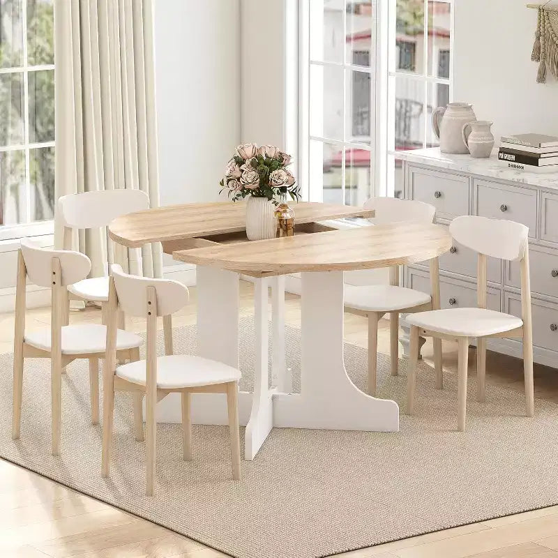 Tavolo da pranzo allungabile da 43-59" per 4-6 persone con prolunga rimovibile e base a X, Rovere