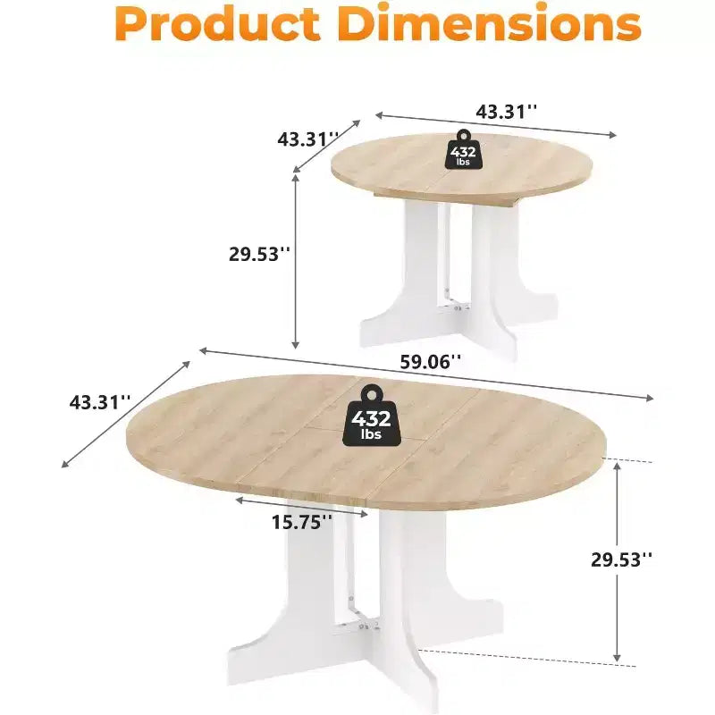 Tavolo da pranzo allungabile da 43-59" per 4-6 persone con prolunga rimovibile e base a X, Rovere