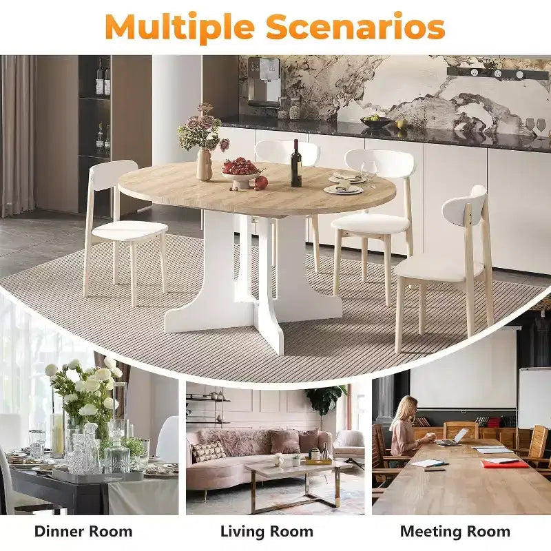 Tavolo da pranzo allungabile da 43-59" per 4-6 persone con prolunga rimovibile e base a X, Rovere