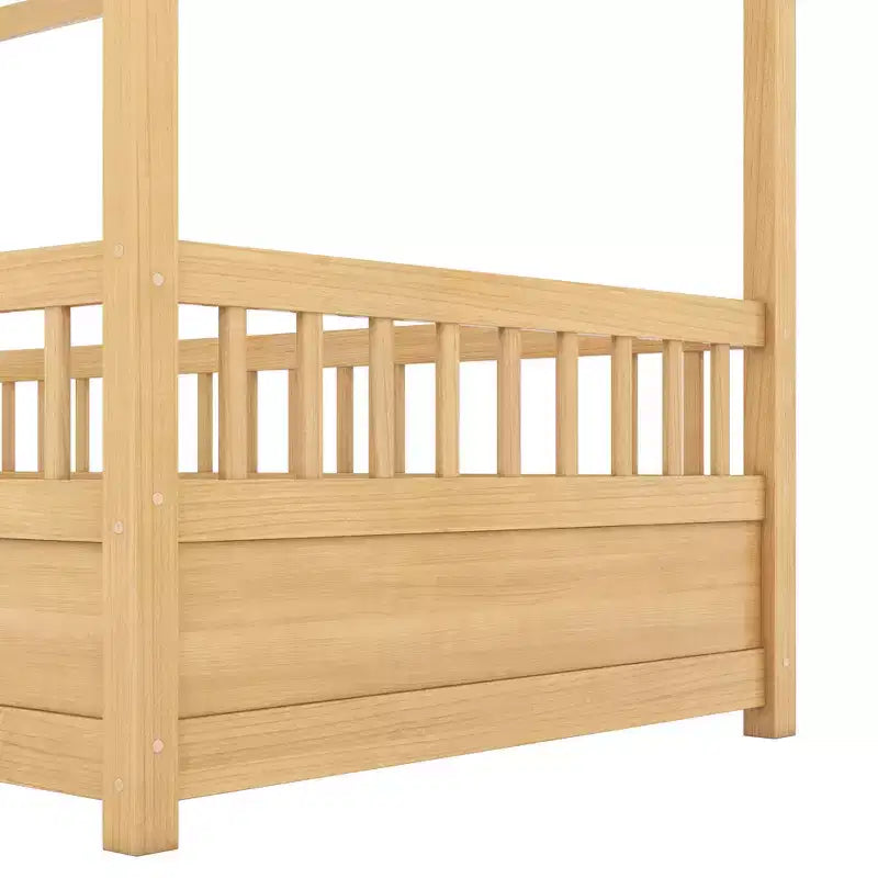 Letto Montessori a Pavimento singolo con Sponda Alta, Letto a Casetta per Bambini, Naturale