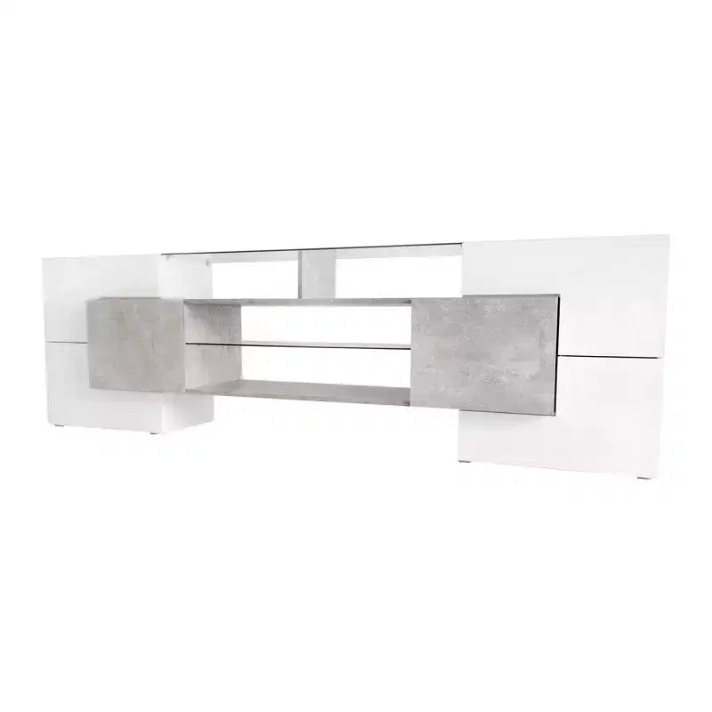 Mobile TV 88" in finitura lucida con 2 ripiani in vetro illuminati e luci LED, grigio