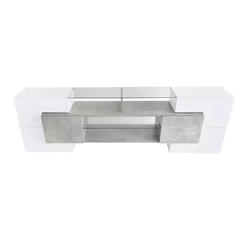 Mobile TV 88" in finitura lucida con 2 ripiani in vetro illuminati e luci LED, grigio
