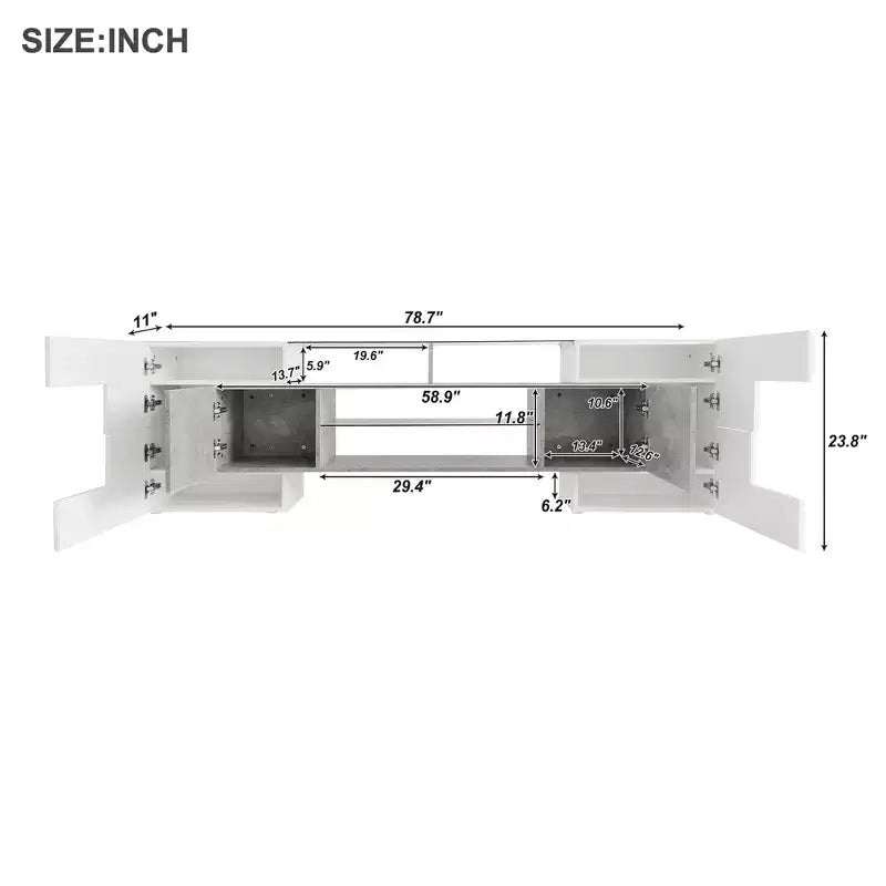 Mobile TV 88" in finitura lucida con 2 ripiani in vetro illuminati e luci LED, grigio